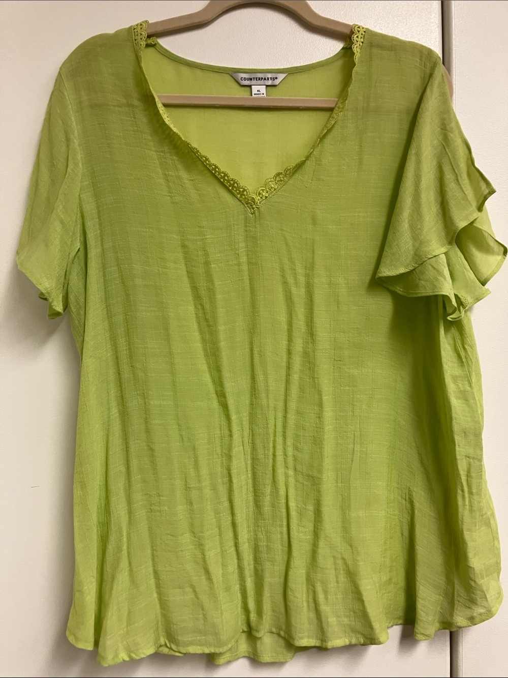 Counterparts Lime Green V-Neck Ruffle Sleeve Top